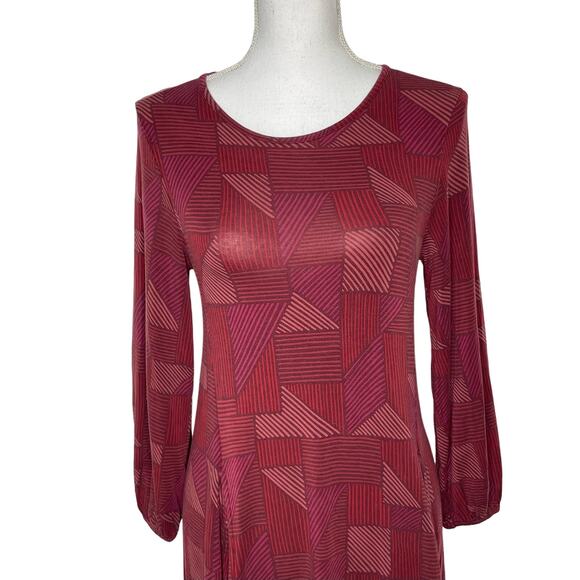 Gudrun Sjoden NWT Sz XS Maroon & Brick Red Striped Geometric Stripe Tunic Dress - Picture 2 of 10